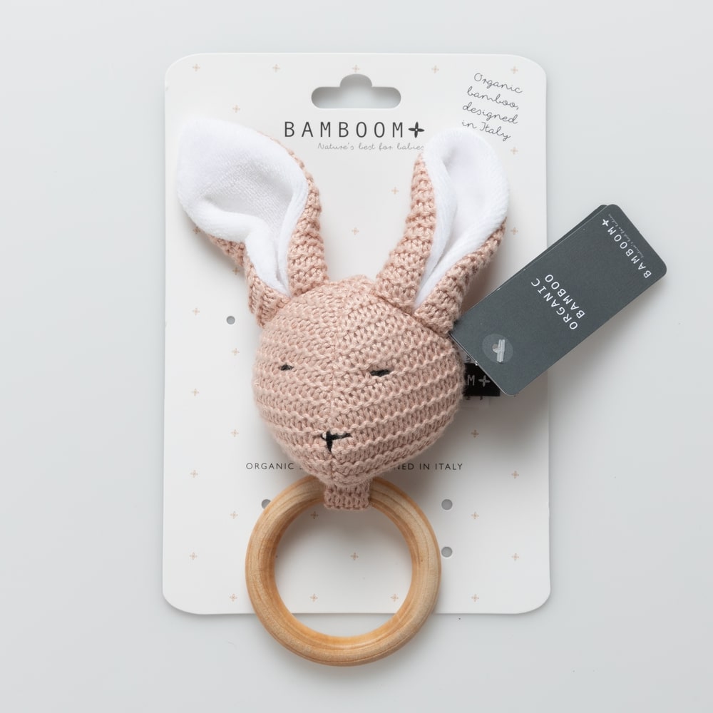 Copia del BAMBOOM Massaggiagengive in legno, Coniglietto, lavorato a maglia - Pink - Be Brave Boutique