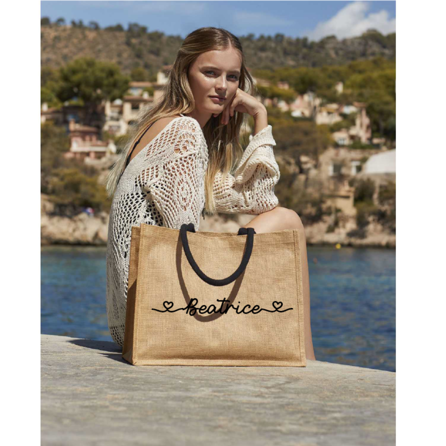 Borsa in Juta manico nero personalizzabile Regalo maestre fine anno - Be Brave Boutique