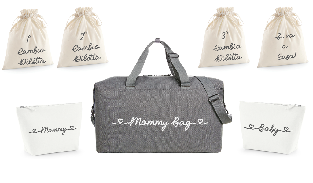 BORSONE MOMMY BAG, 2 POCHETTE E 4 SACCHI PRIMI CAMBI Personalizzabili - Be Brave Boutique