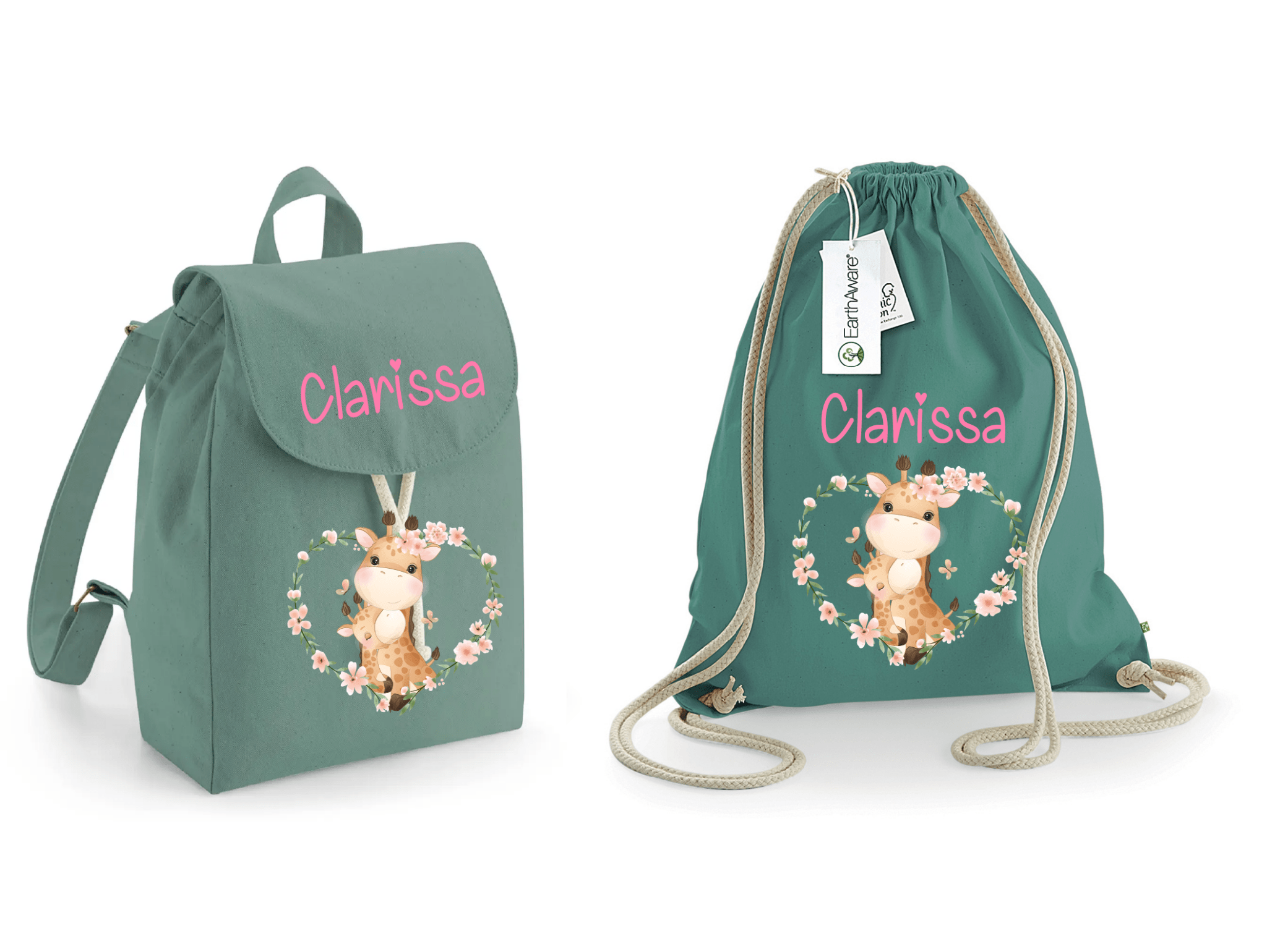 Mini Zaino in cotone e Sacca personalizzabile giraffine - Be Brave Boutique